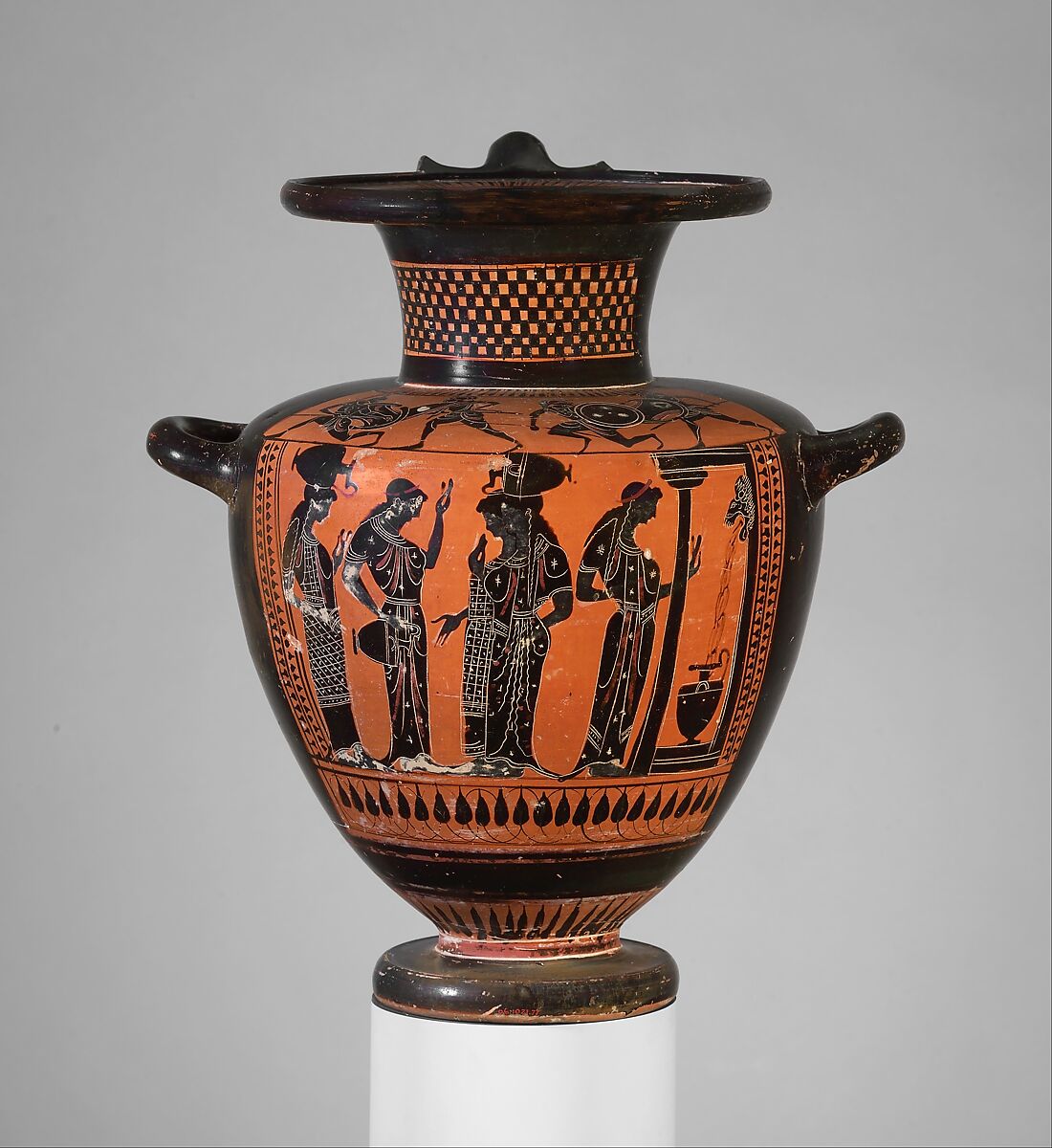 Terracotta hydria (water jar), Attributed to the Class of Hamburg 1917.477, Terracotta, Greek, Attic 