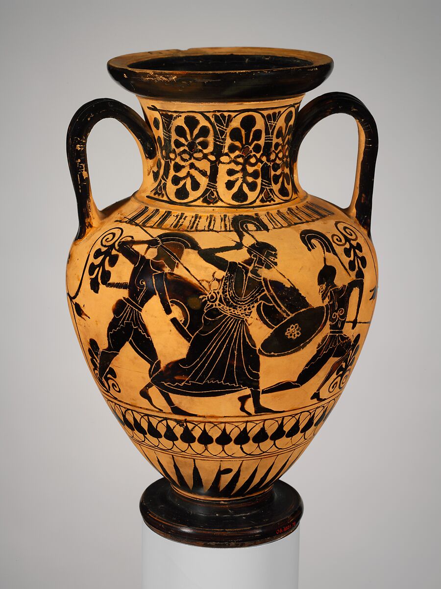Terracotta neck-amphora (jar), Terracotta, Greek, Attic 
