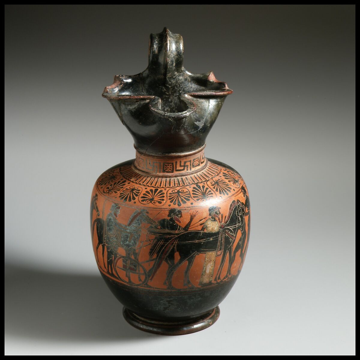 Oinochoe, Attributed to the Gela Painter, Terracotta, Greek, Attic