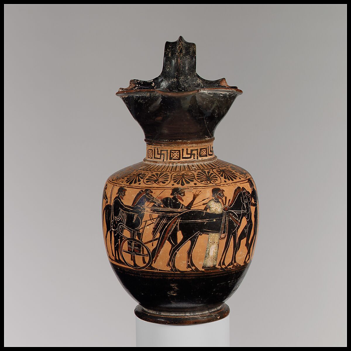 Oinochoe, Attributed to the Gela Painter, Terracotta, Greek, Attic 