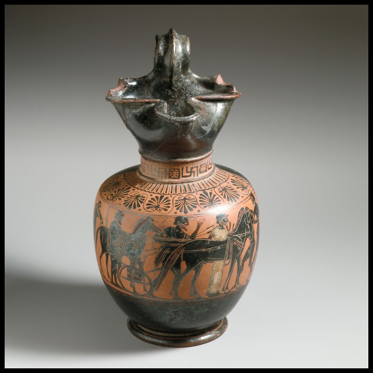 Oinochoe, Attributed to the Gela Painter, Terracotta, Greek, Attic