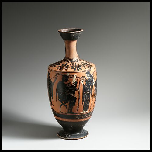 Attributed to the Leagros Group, Terracotta Panathenaic prize amphora  (jar), Greek, Attic, Archaic