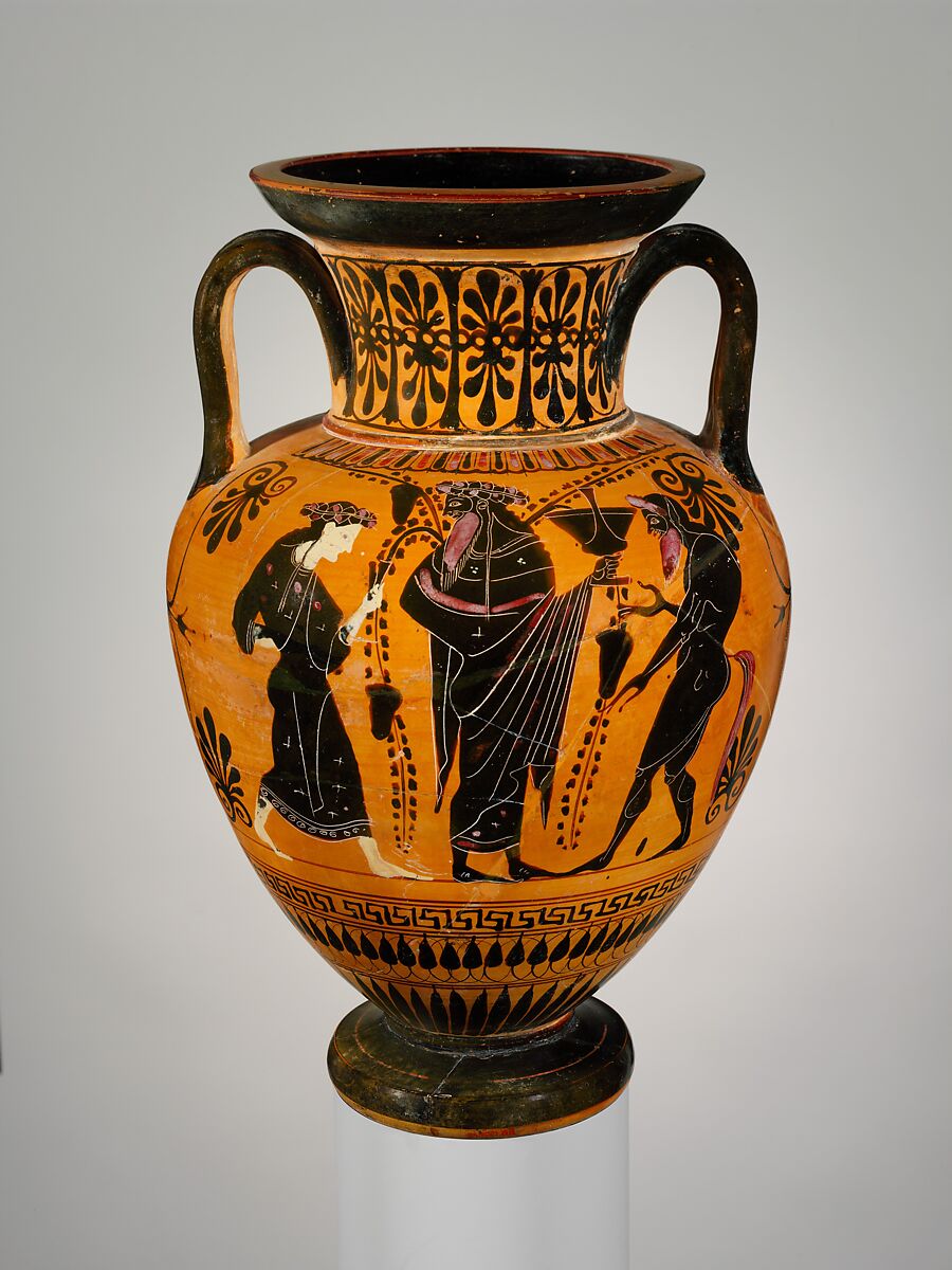 Terracotta neck-amphora (jar), Terracotta, Greek, Attic 