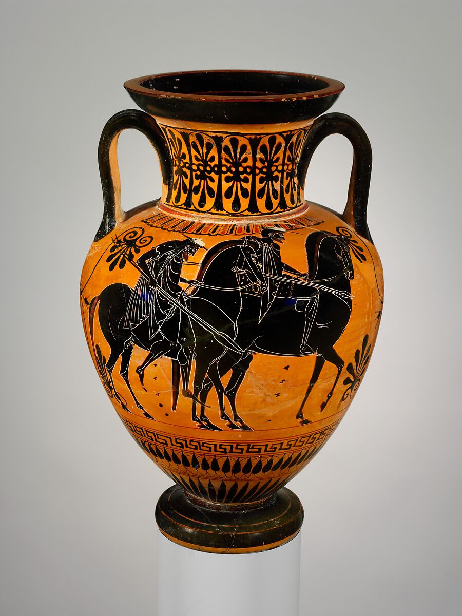 Terracotta neck-amphora (jar), Terracotta, Greek, Attic
