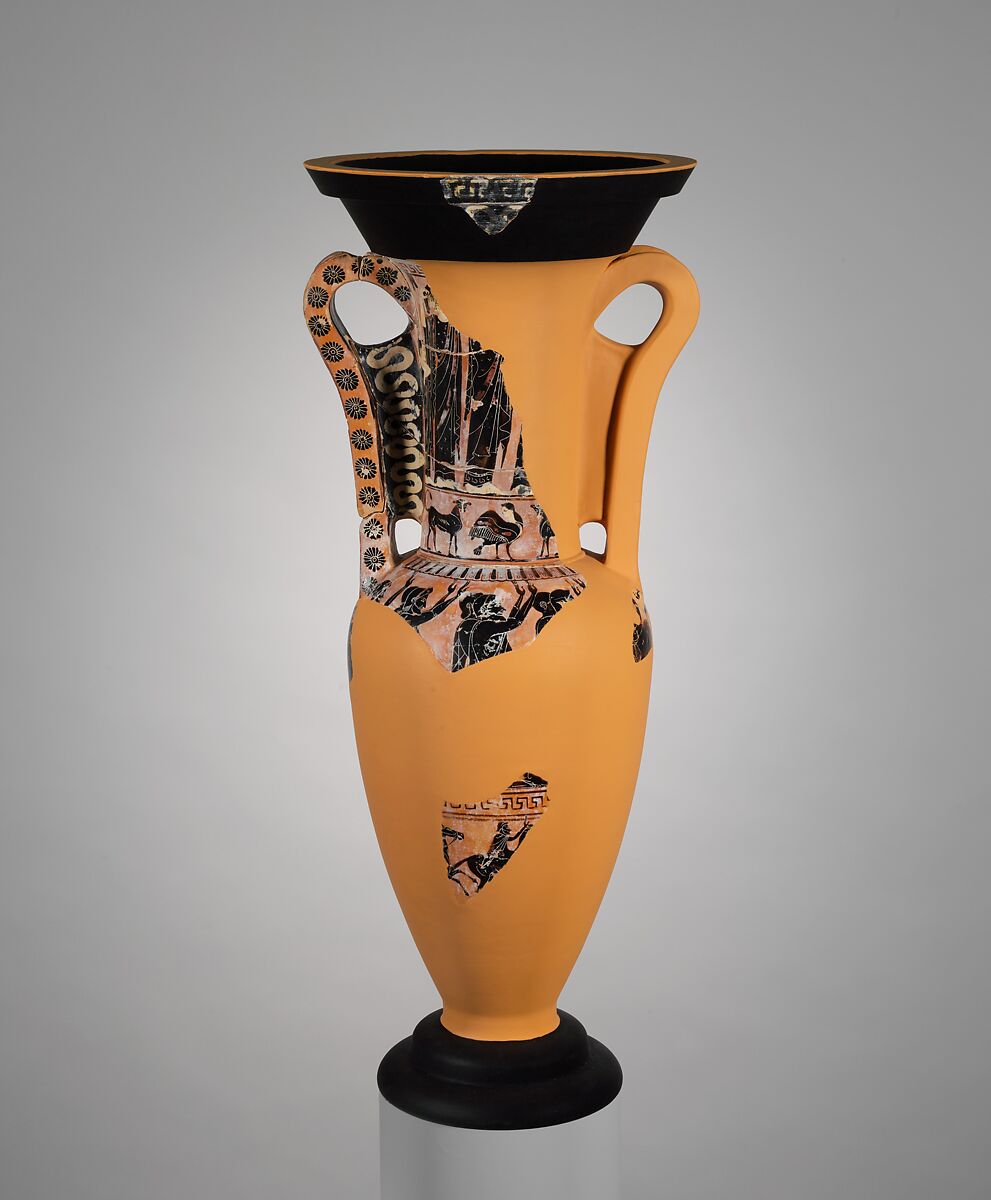 Terracotta loutrophoros (ceremonial vase for water), Terracotta, Greek, Attic 