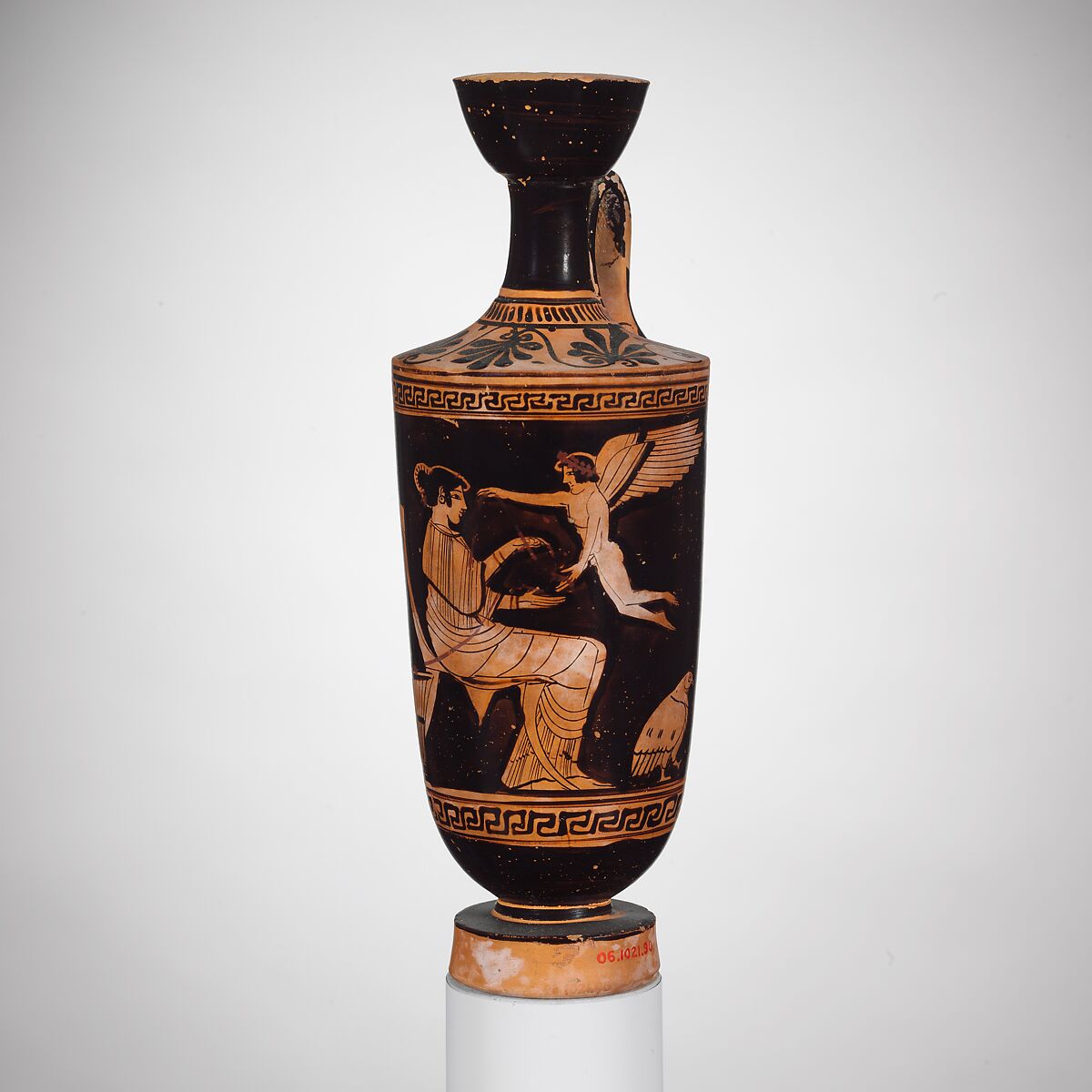 Terracotta lekythos (oil jar), Attributed to the Bowdoin Painter, Terracotta, Greek, Attic 