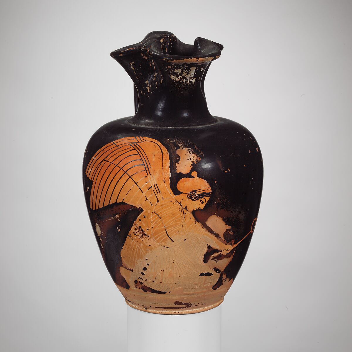 Terracotta oinochoe (jug), Terracotta, Greek, Attic 