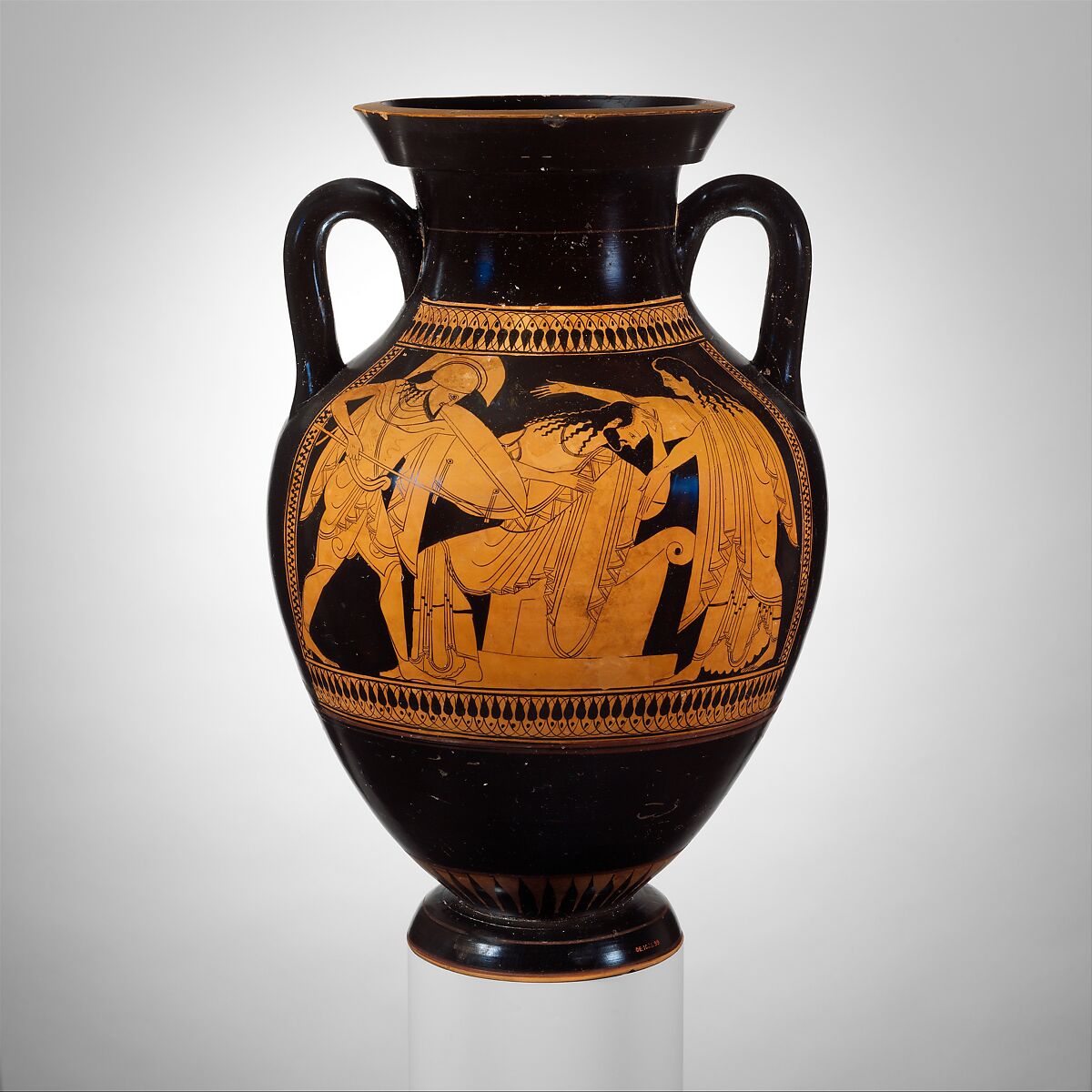 Terracotta amphora (jar), Attributed to the Nikoxenos Painter, Terracotta, Greek, Attic 