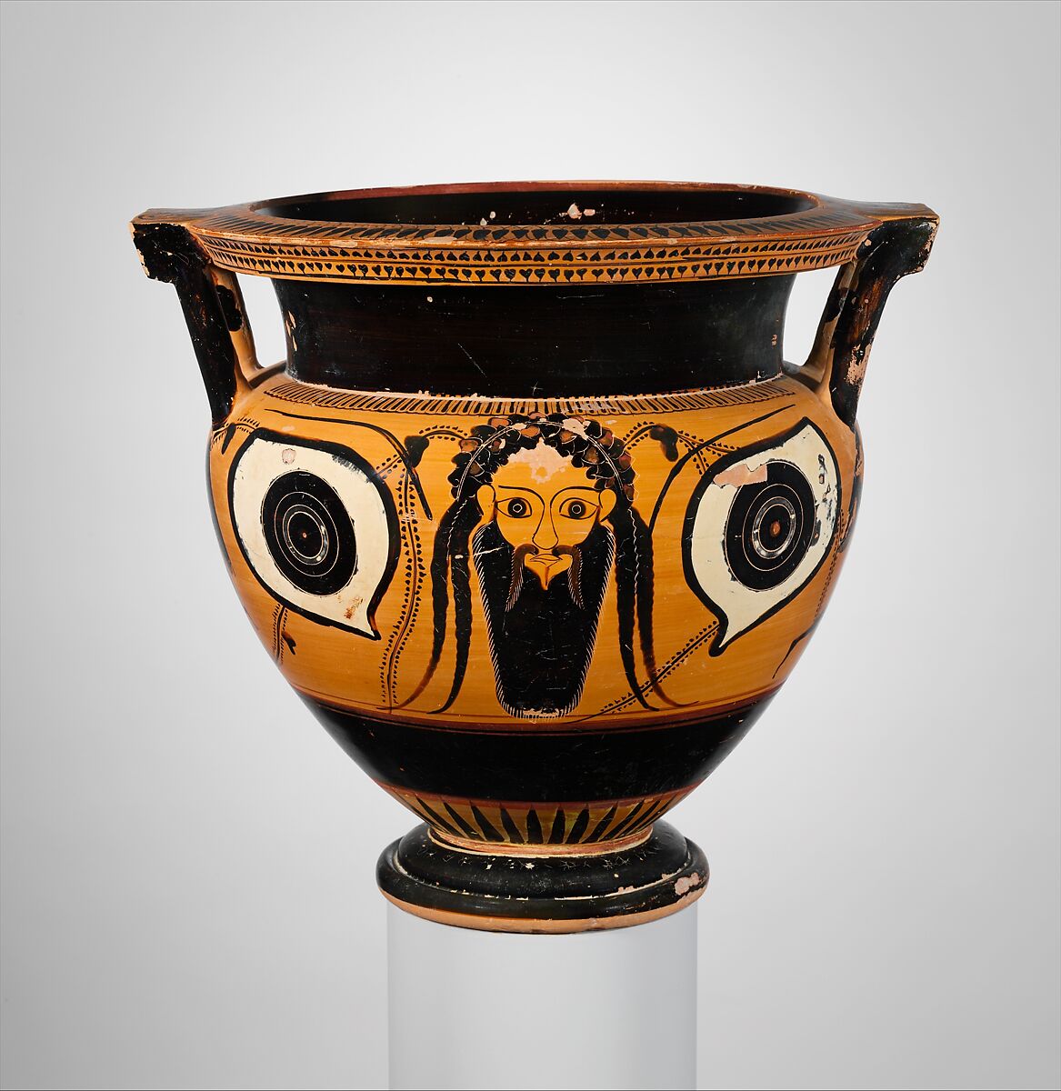 Terracotta column-krater (bowl for mixing wine and water), Terracotta, Greek, Attic 