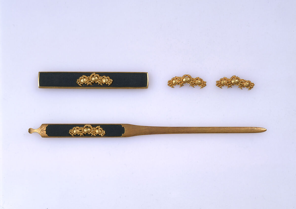 Set of Sword Fittings (Mitokoromono), Gotō Sōjō (Japanese, ca. 1461–1538, second-generation Gotō master), Copper-gold alloy (shakudō), gold, Japanese 