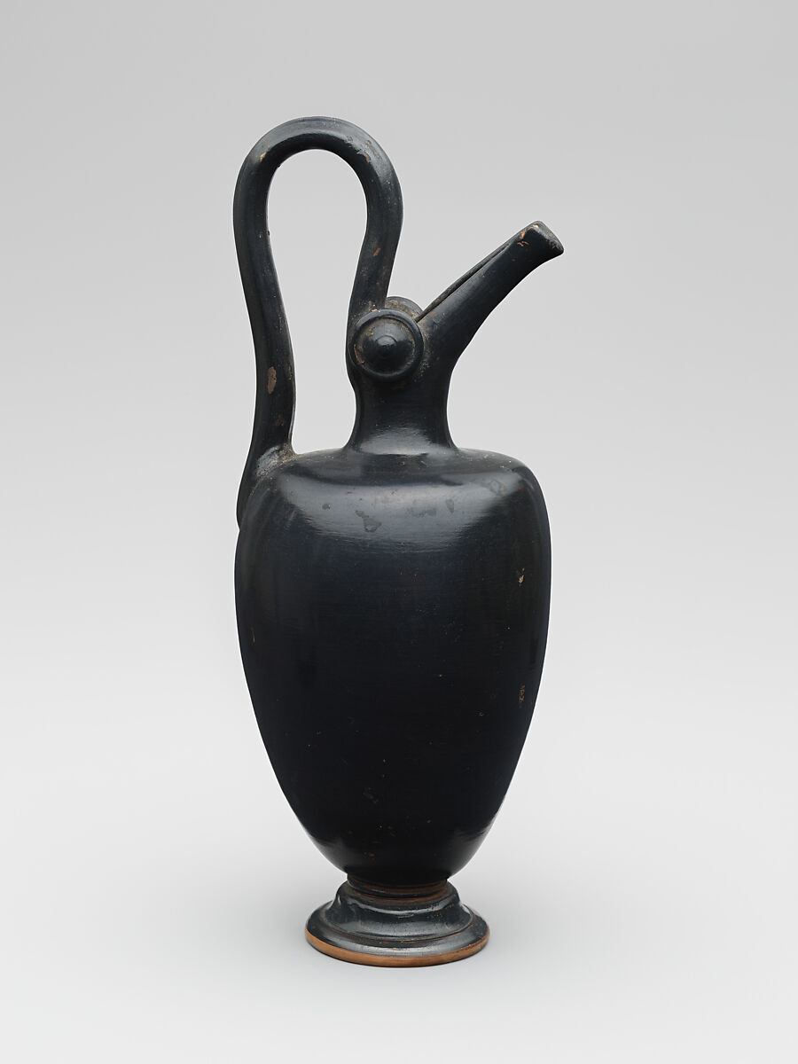 Terracotta oinochoe (jug), Terracotta, Greek, Attic 