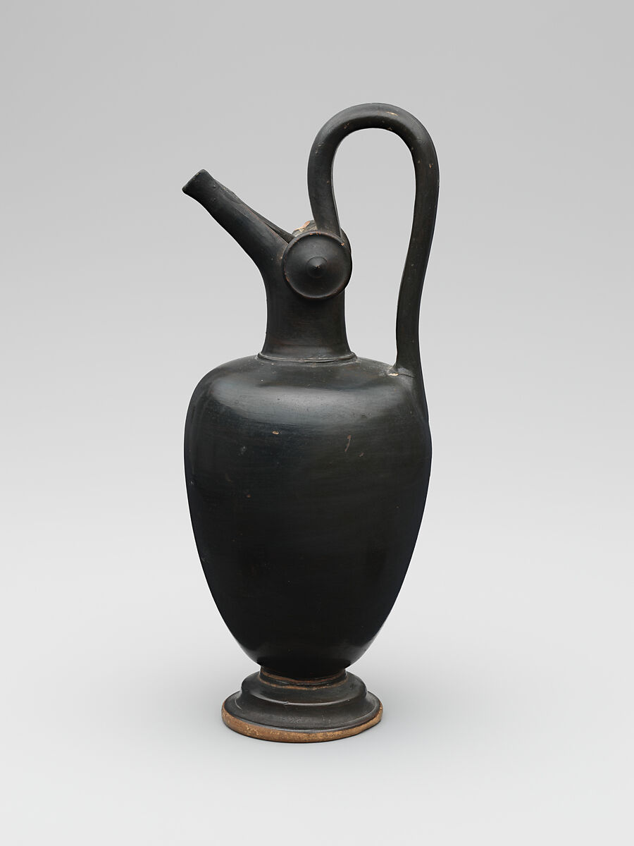 Terracotta oinochoe (jug), Terracotta, Greek, Attic 