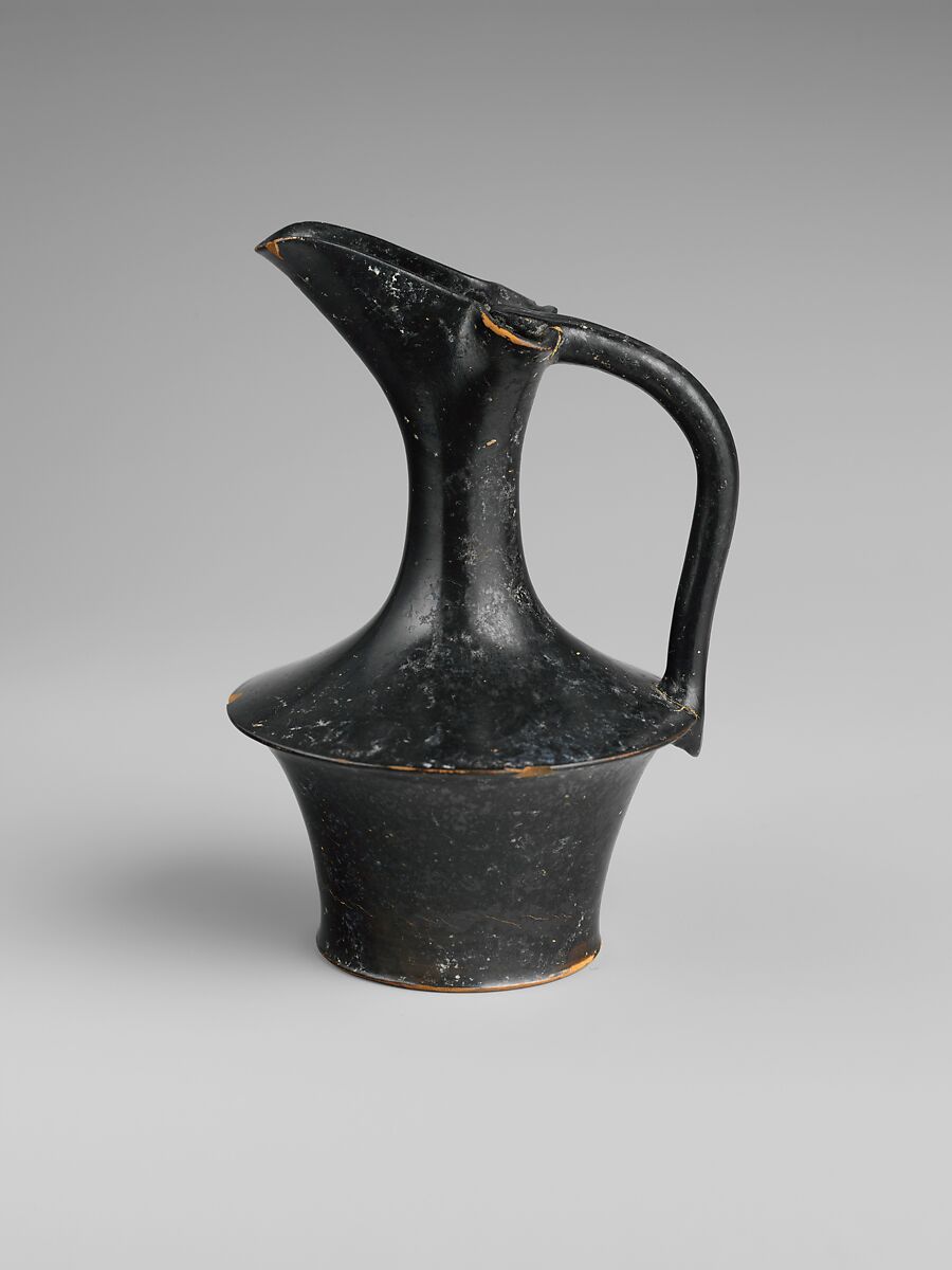 Terracotta oinochoe (jug), Terracotta, Greek, Attic 