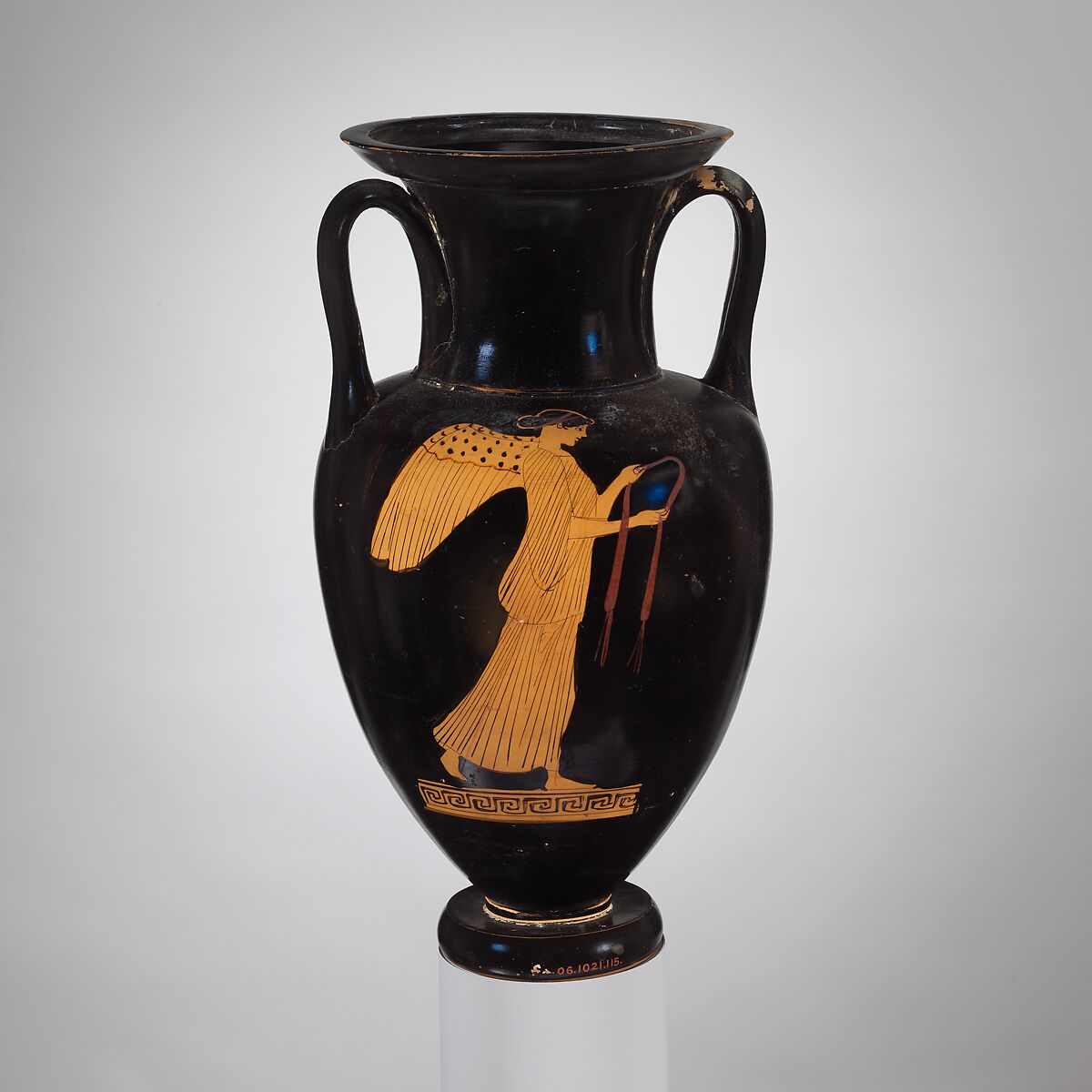 Terracotta Nolan neck-amphora (jar), Attributed to the Painter of London E 342, Terracotta, Greek, Attic 