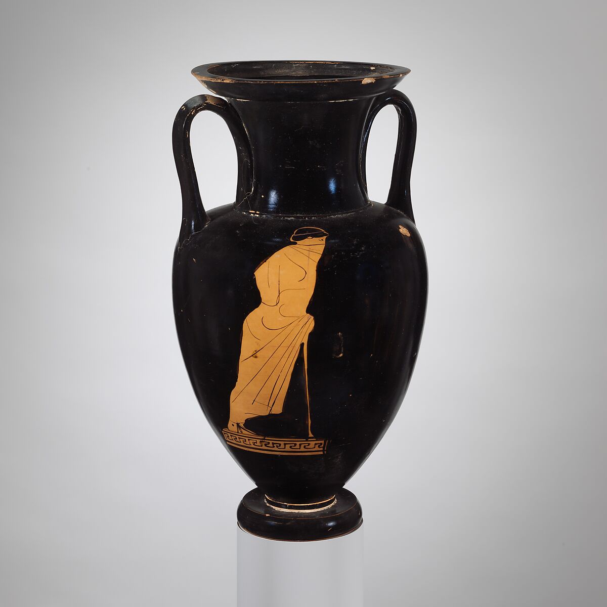 Terracotta Nolan neck-amphora (jar), Attributed to the Painter of London E 342, Terracotta, Greek, Attic