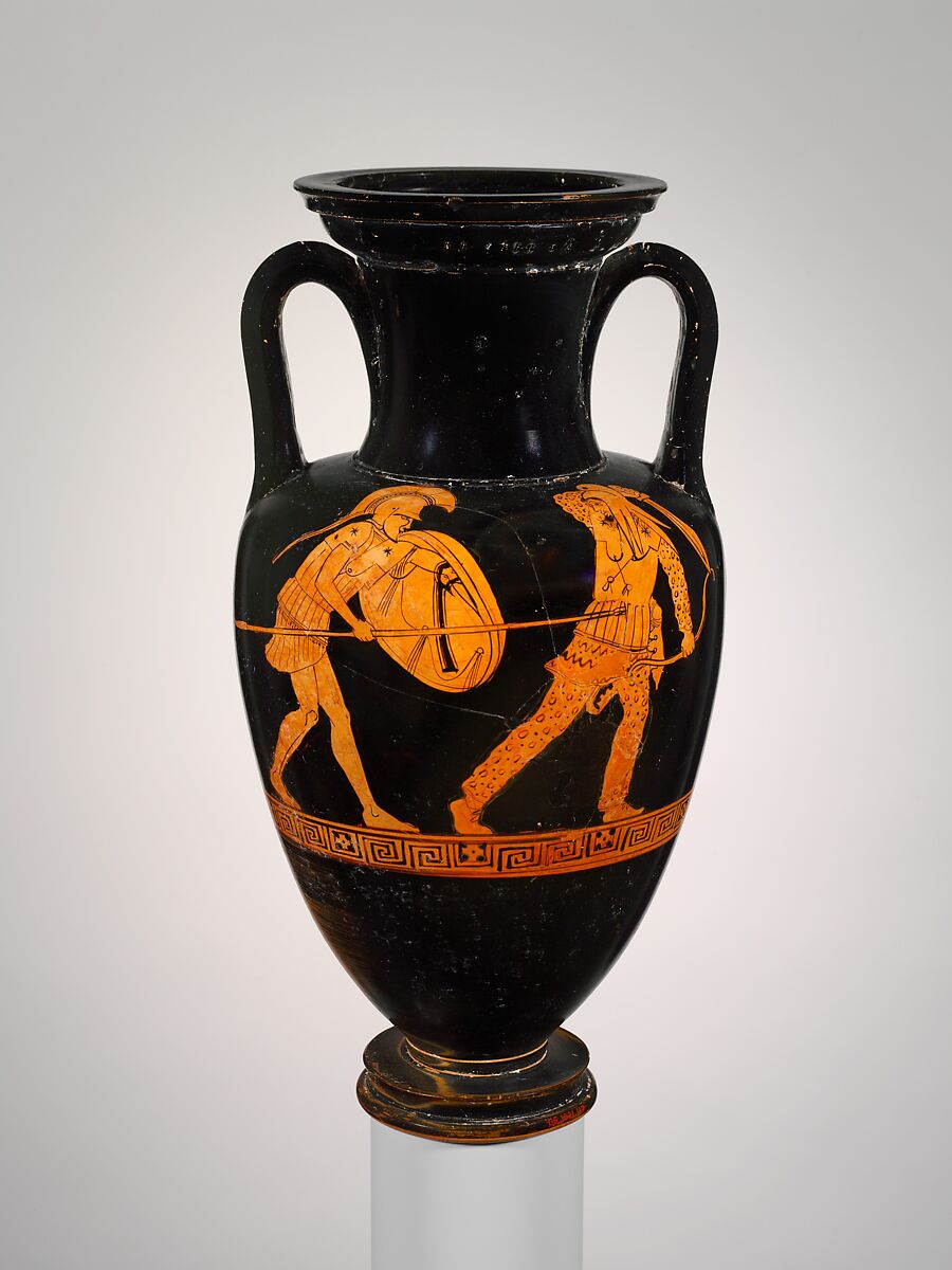 Terracotta Nolan amphora (jar), Terracotta, Greek, Attic