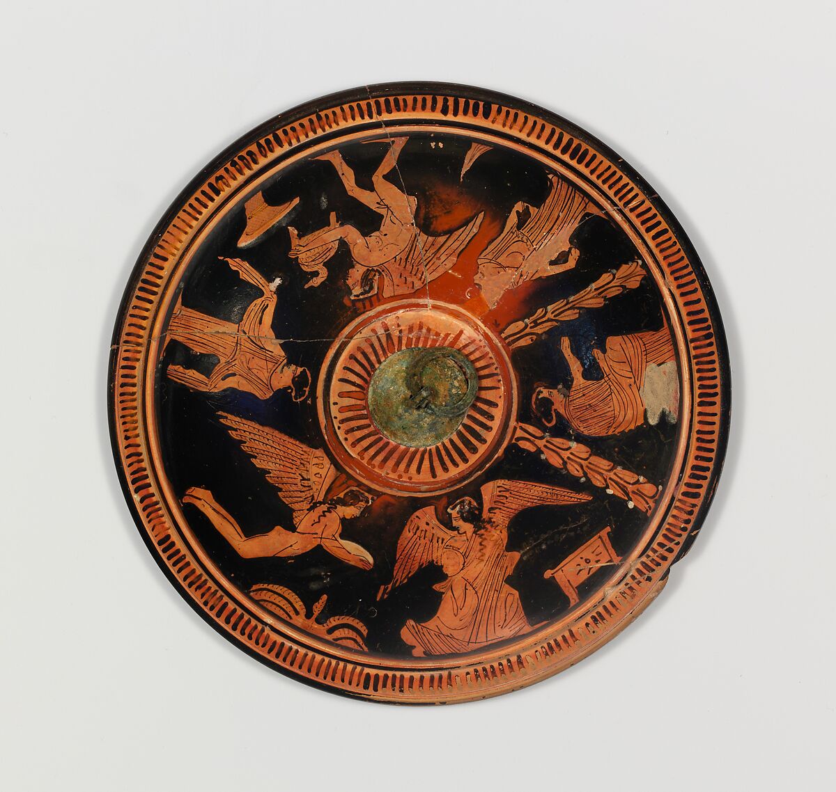 Terracotta pyxis (box), Terracotta, Greek, Attic