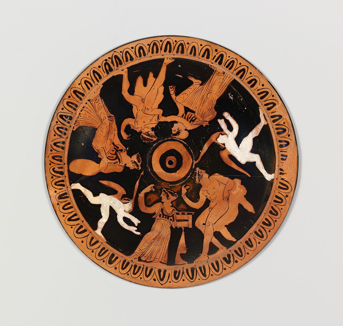 Terracotta pyxis (box), Terracotta, Greek, Attic