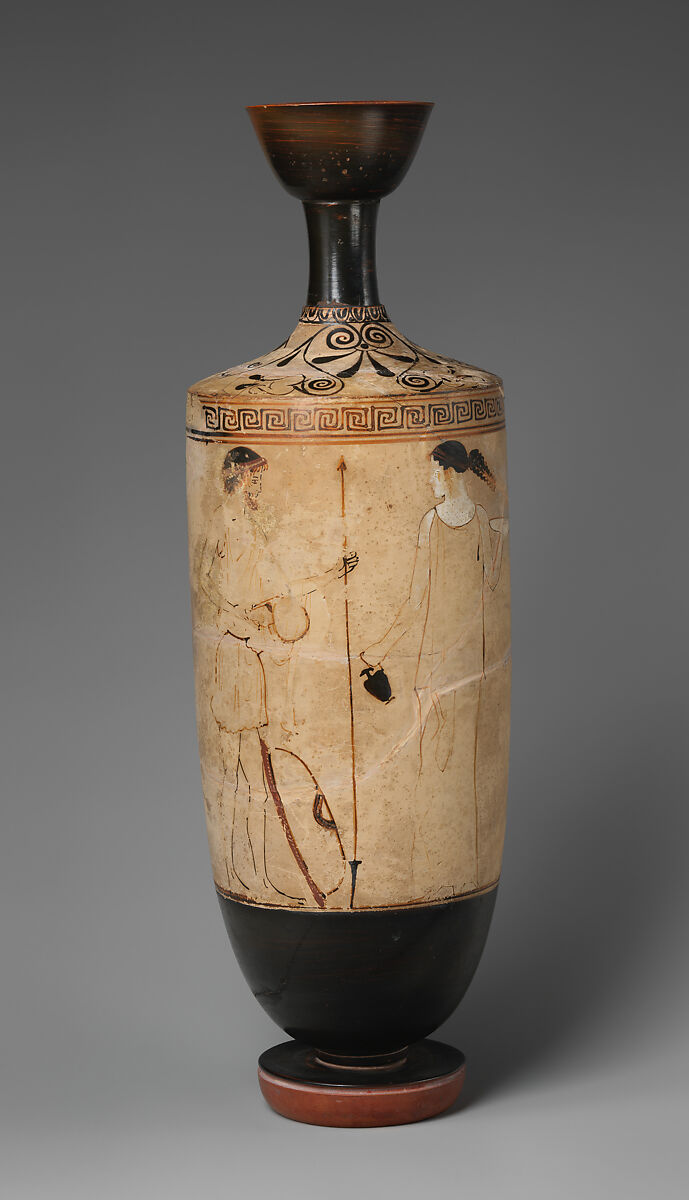 Terracotta lekythos (oil flask), Attributed to an artist near the Villa Giulia Painter, Terracotta, Greek, Attic 