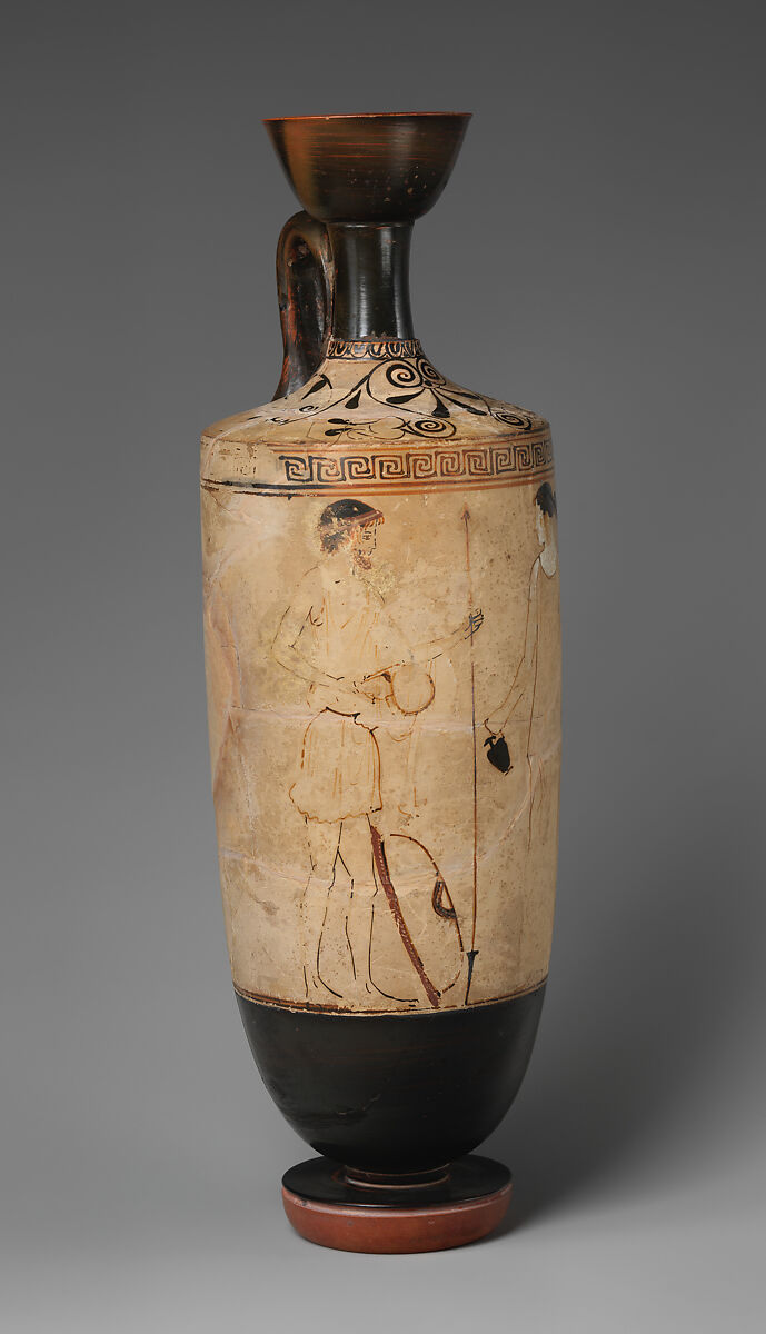 Terracotta lekythos (oil flask), Attributed to an artist near the Villa Giulia Painter, Terracotta, Greek, Attic