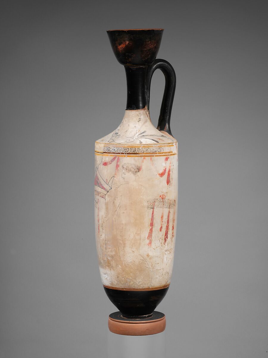 Terracotta lekythos (oil flask), Attributed to the Painter of Berlin 2464, Terracotta, Greek, Attic 