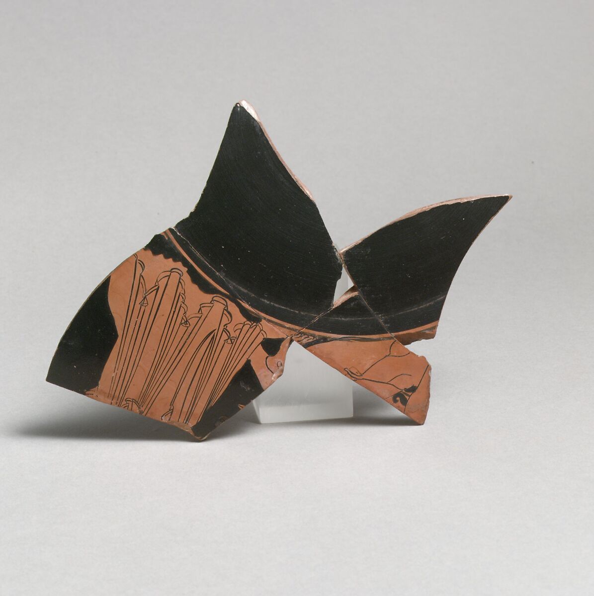 Fragmentary terracotta kylix (drinking cup), Terracotta, Greek, Attic