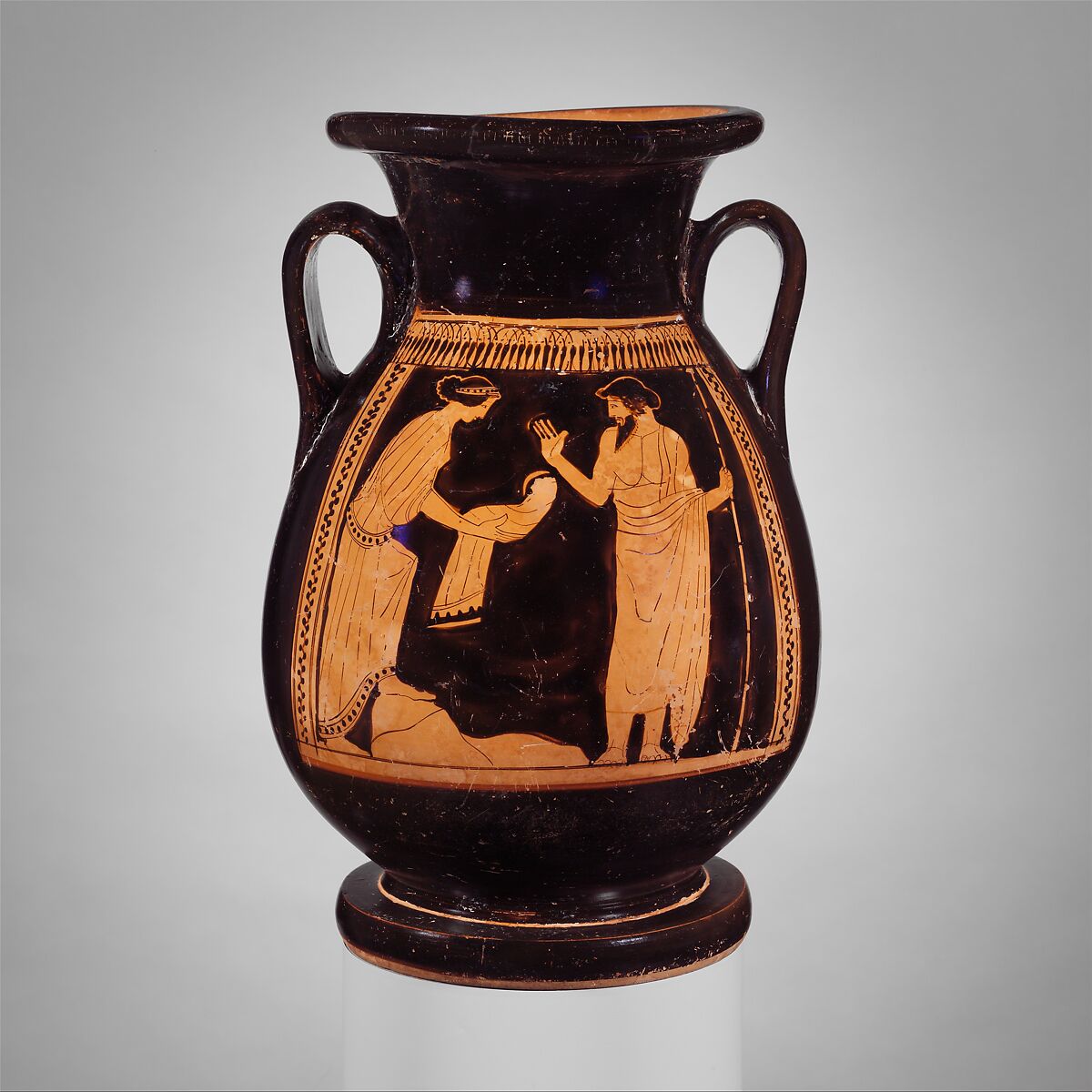 Terracotta pelike (jar), Attributed to the Nausicaä Painter, Terracotta, Greek, Attic 