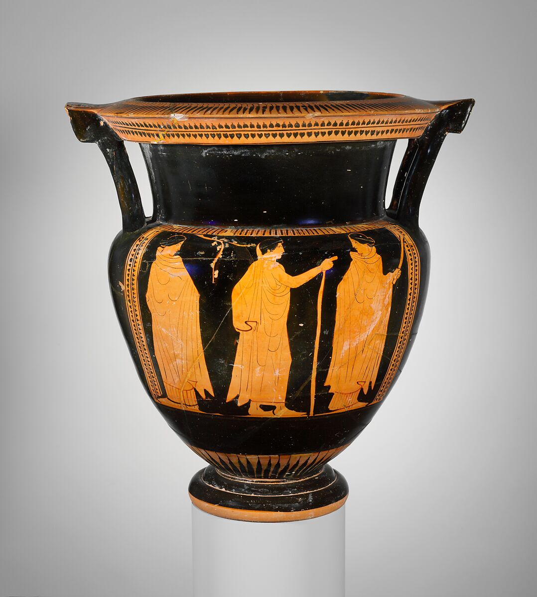Terracotta column-krater (bowl for mixing wine and water), Attributed to the Orchard Painter, Terracotta, Greek, Attic