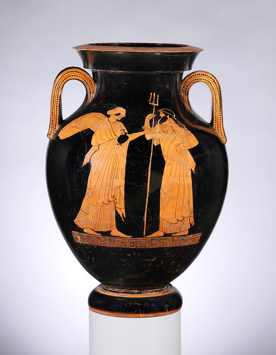 Terracotta amphora (jar), Attributed to the Syracuse Painter, Terracotta, Greek, Attic 