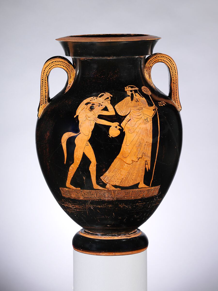 Terracotta amphora (jar), Attributed to the Syracuse Painter, Terracotta, Greek, Attic