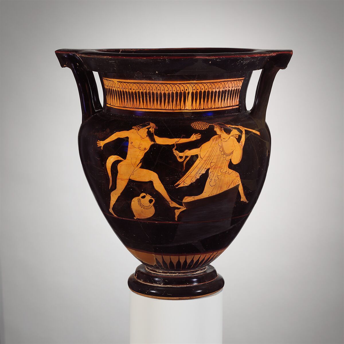 Terracotta column-krater (bowl for mixing wine and water), Attributed to the Pig Painter, Terracotta, Greek, Attic 