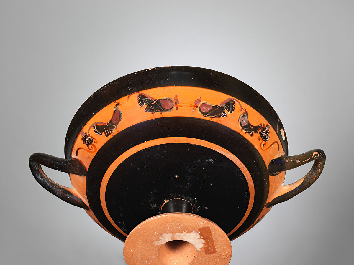 Terracotta kylix: band-cup (drinking cup), Attributed to the manner of Elbows Out, Terracotta, Greek, Attic