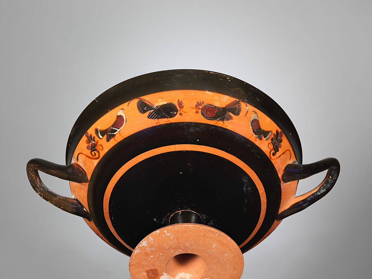 Terracotta kylix: band-cup (drinking cup), Attributed to the manner of Elbows Out, Terracotta, Greek, Attic