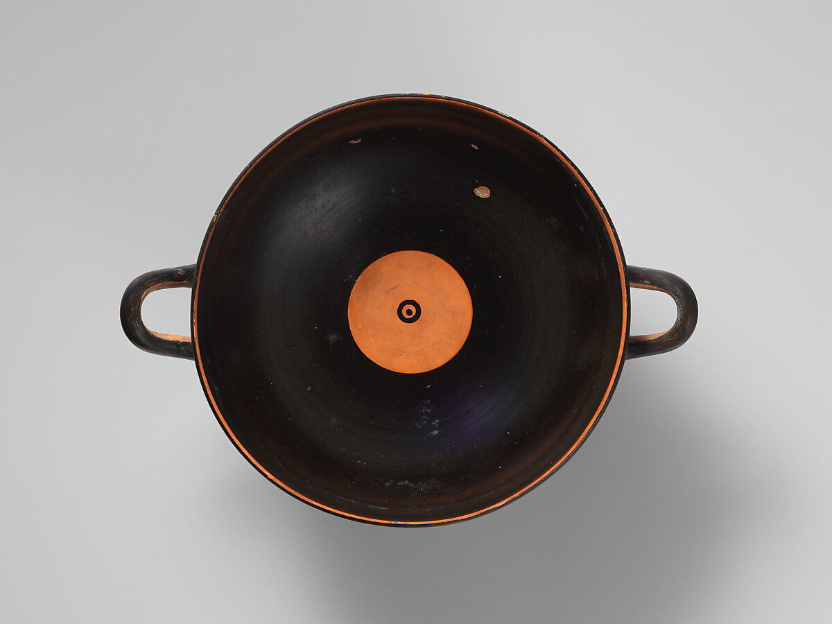 Terracotta kylix: band-cup (drinking cup), Attributed to the manner of Elbows Out, Terracotta, Greek, Attic
