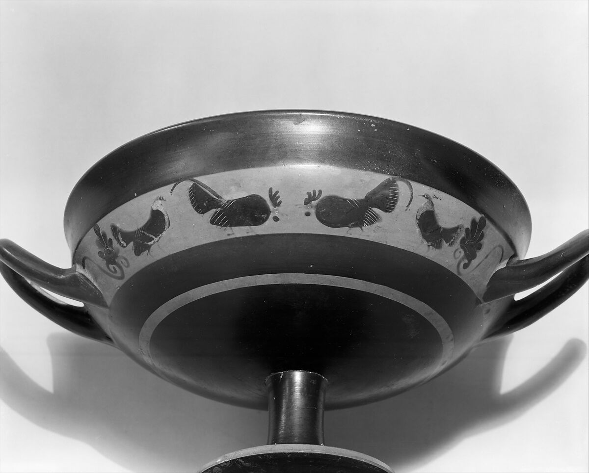 Terracotta kylix: band-cup (drinking cup), Attributed to the manner of Elbows Out, Terracotta, Greek, Attic
