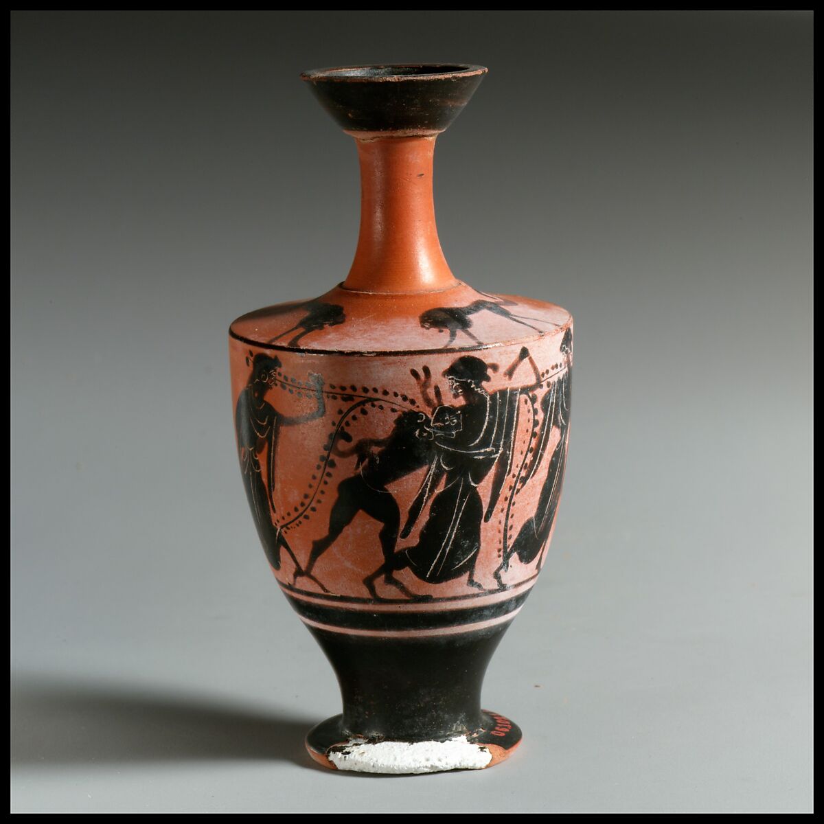 Lekythos, Attributed to the Krotala Painter, Terracotta, Greek, Attic 