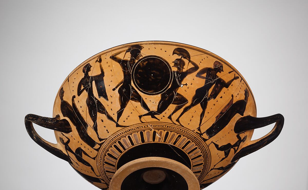 Terracotta kylix (drinking cup), Attributed to the Painter of New York 06.1021.154, Terracotta, Greek, Attic 