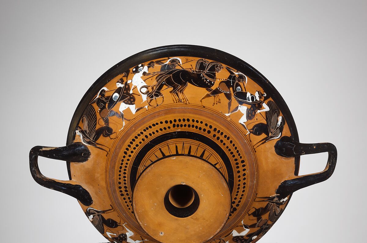 Terracotta kylix: Droop cup (drinking cup), Attributed to the Group of Rhodes 12264, Terracotta, Greek, Attic 