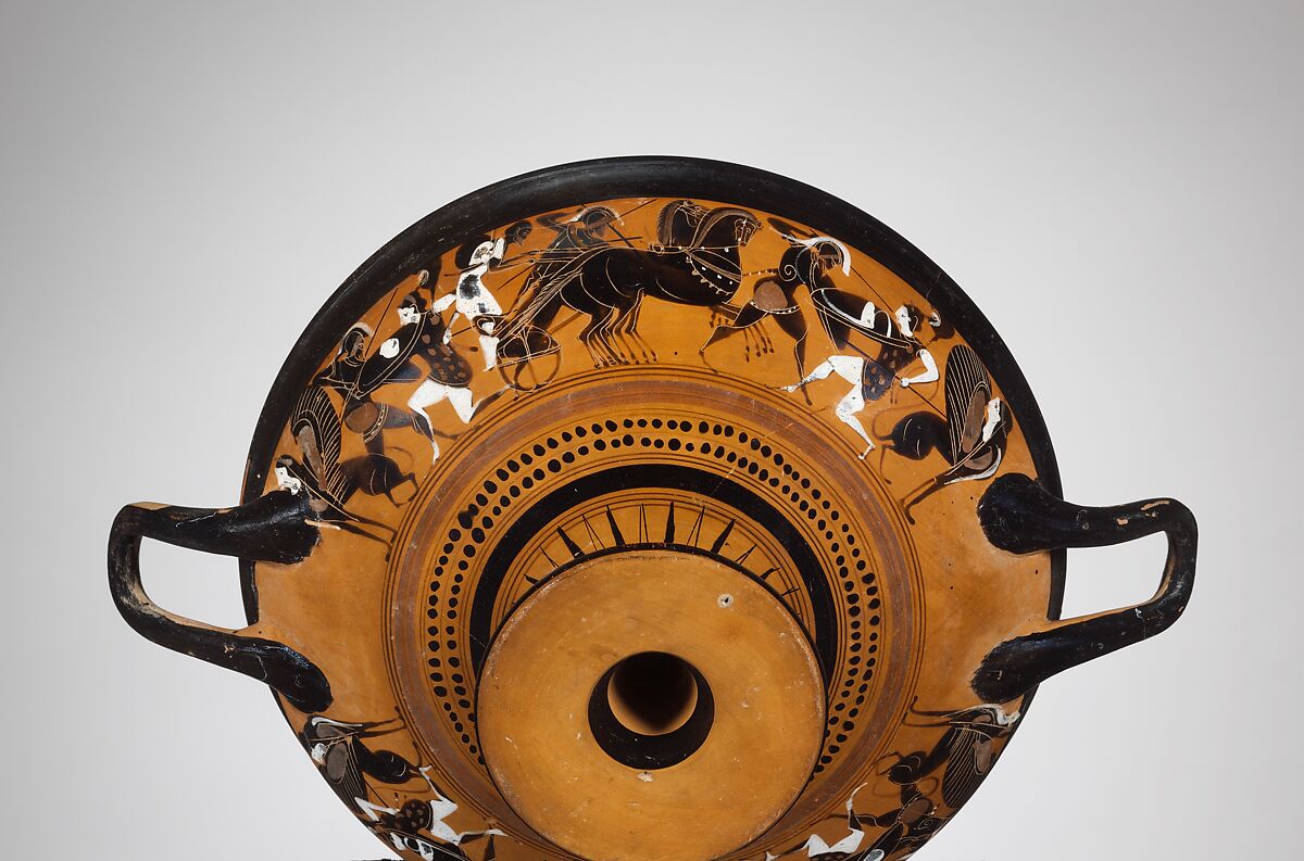 Terracotta kylix: Droop cup (drinking cup), Attributed to the Group of Rhodes 12264, Terracotta, Greek, Attic
