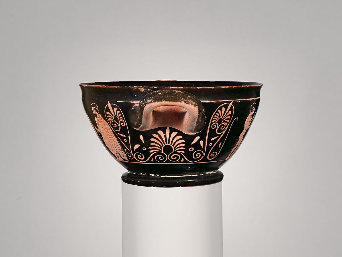 Terracotta skyphos (deep drinking cup), Attributed to Polion, Terracotta, Greek, Attic