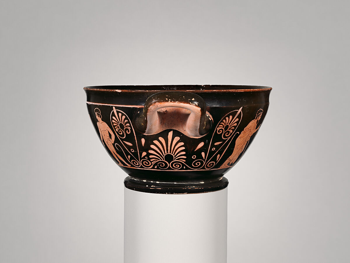 Terracotta skyphos (deep drinking cup), Attributed to Polion, Terracotta, Greek, Attic