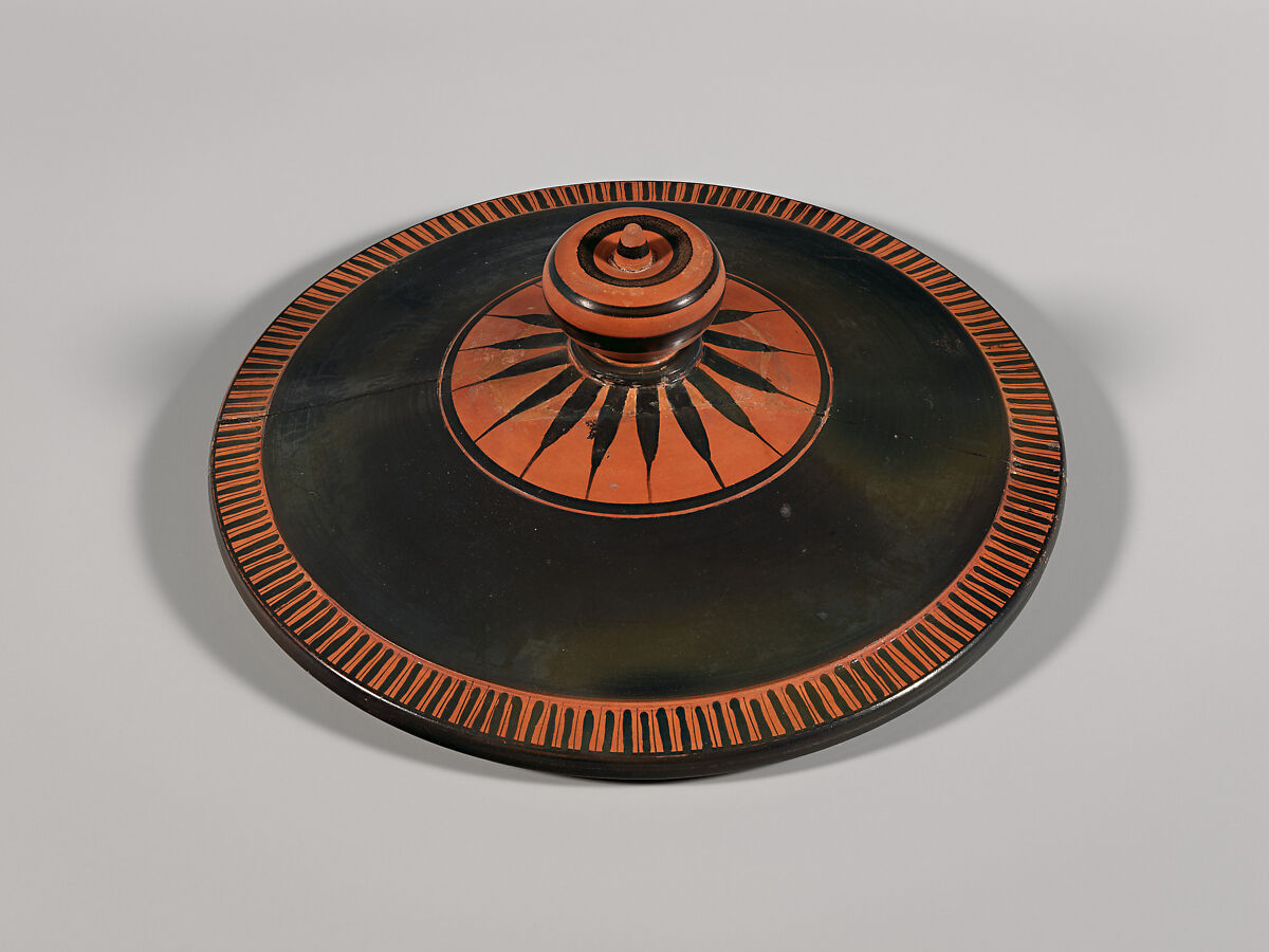 Terracotta stamnos (jar) with lid, Attributed to the Villa Giulia Painter, Terracotta, Greek, Attic