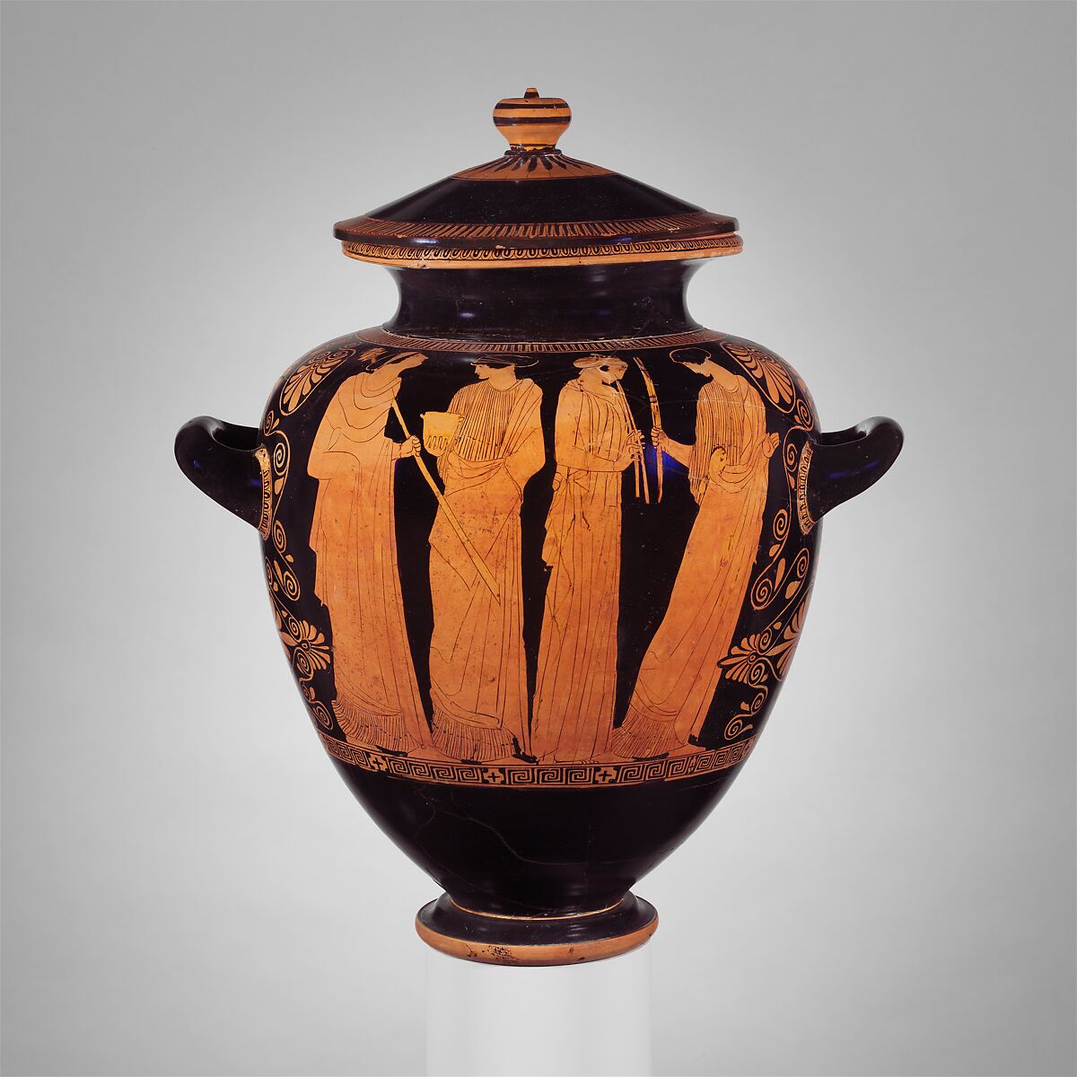 Terracotta stamnos (jar), Attributed to the Menelaos Painter, Terracotta, Greek, Attic