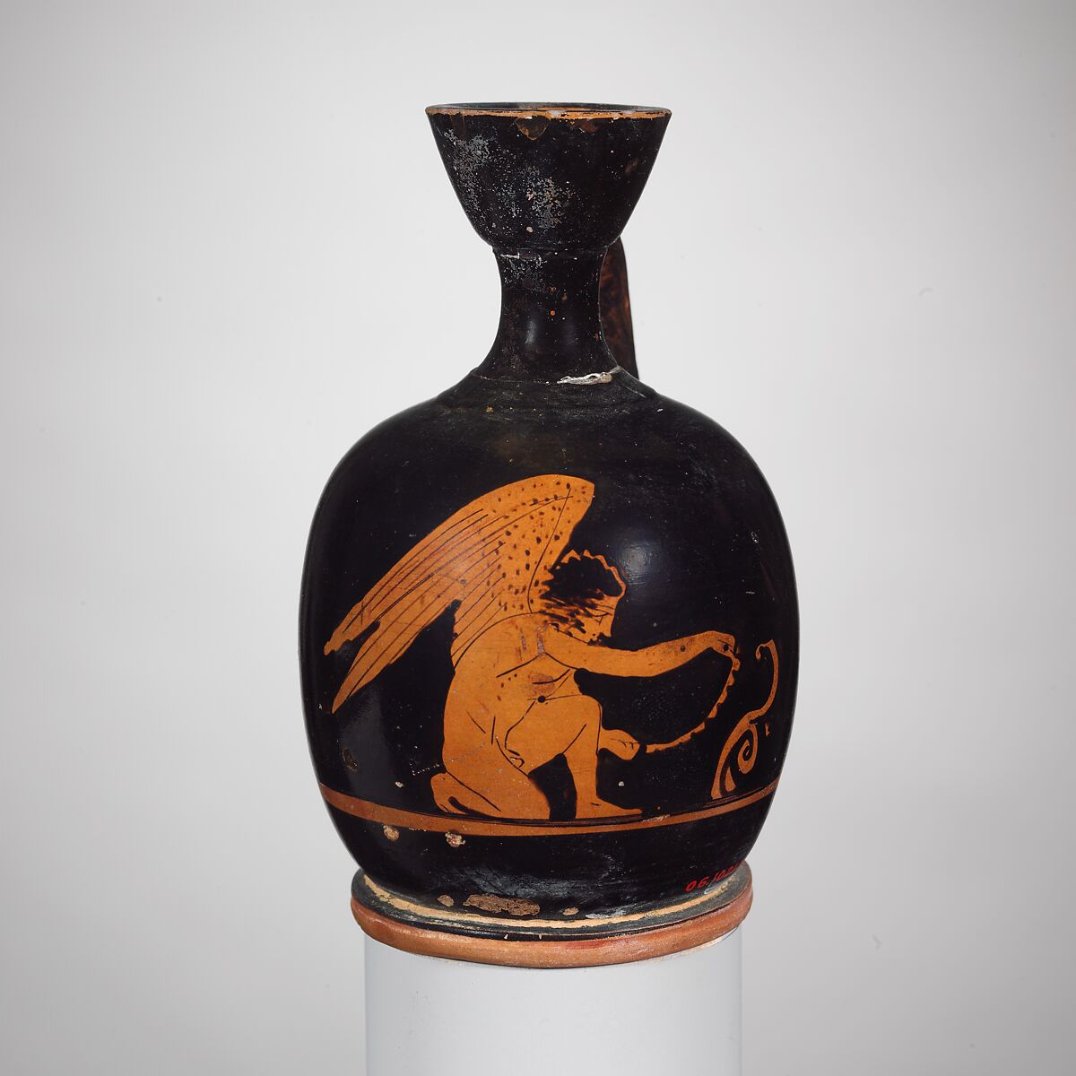 Terracotta squat lekythos (oil jar), Terracotta, Greek, Attic 