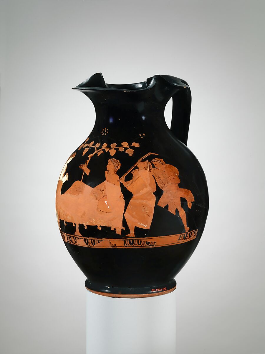 Terracotta oinochoe (jug), Terracotta, Greek, Attic 