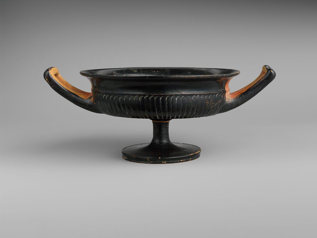 Terracotta kylix (drinking cup), Compared with a work near the Jena Painter, Terracotta, Greek, Attic