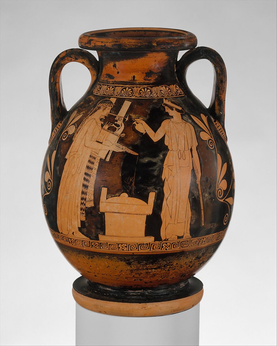 Terracotta pelike (jar), Attributed to an artist near the Chicago Painter, Terracotta, Greek, Attic 