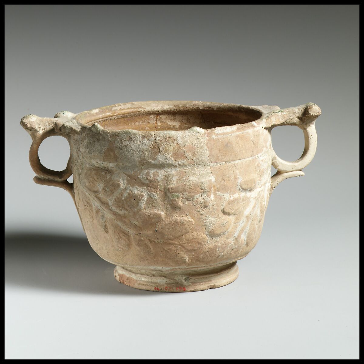 Terracotta lead-glazed skyphos, Terracotta, Roman 