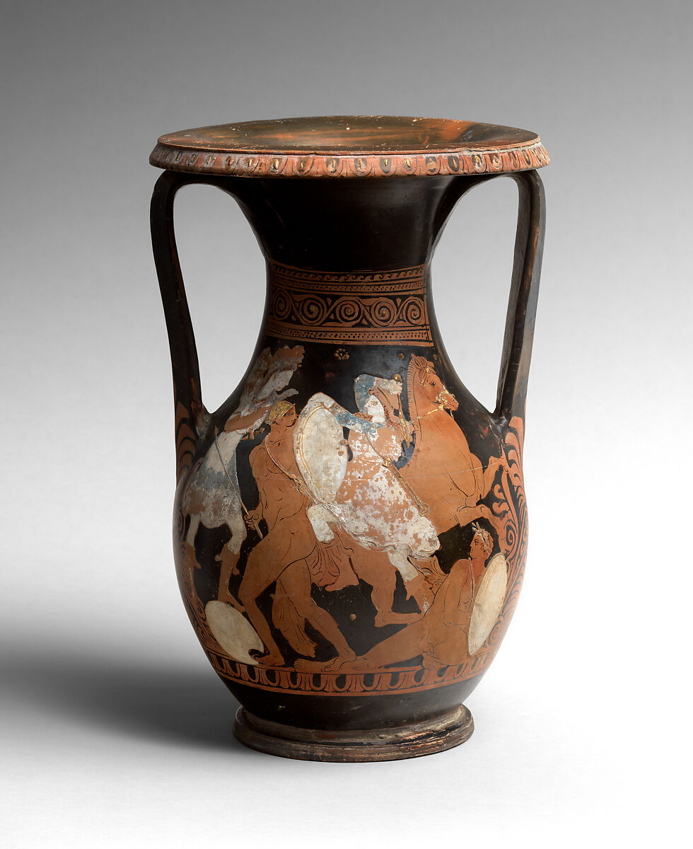 Terracotta pelike (wine jar), Attributed to the Amazon Painter, Terracotta, Greek, Attic 