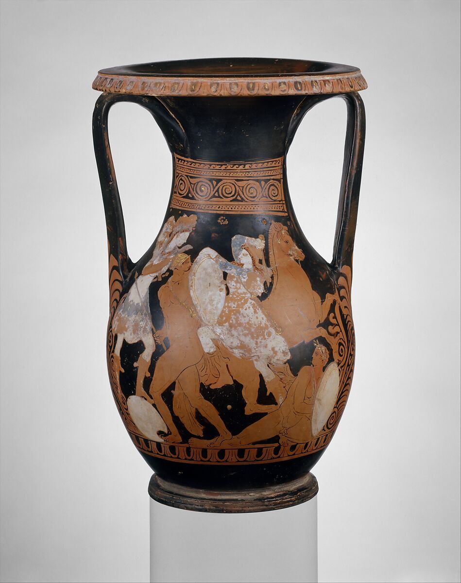 Terracotta pelike (wine jar), Attributed to the Amazon Painter, Terracotta, Greek, Attic